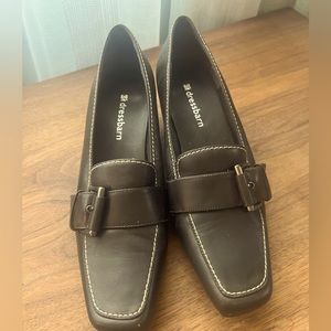 Brown Kitten Heel Loafers with Buckle- Perfect for the Office! Sz 8M